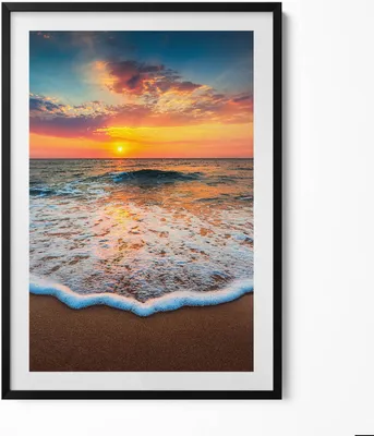 Produktbild von Sonnenuntergangslandschaft über dem Meer– Wandbild mit Rahmen – Gerahmtes Bild  – Wanddekoration – 70x100 cm –  Schwarz Rahmen