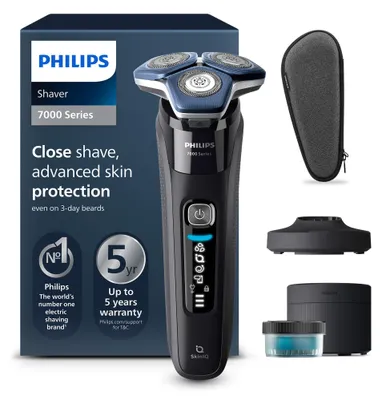 Produktbild von Philips SHAVER Series 7000 S7886/55 Elektrischer Nass- und Trockenrasierer, Rotationstrasierer, Schwarz, SteelPrecision blades, LED, GroomTribe; Connects via Bluetooth, SH71