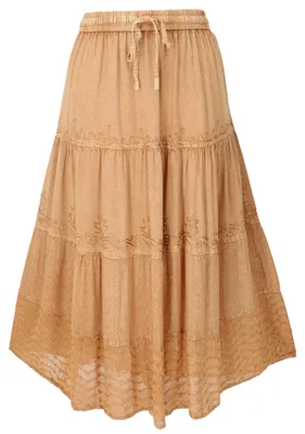 Produktbild von Bestickter Boho Hippierock, Indischer Maxirock, Sommerrock - Sand, Damen, Creme-weiß, Viskose, Röcke