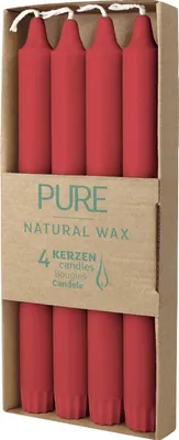 Produktbild von 100% PURE, NATURAL WAX, Stabkerze, Karminrot, WENZEL, 250/23 mm, Brenndauer ca. 10h, 100% plastikfreie Verpackung