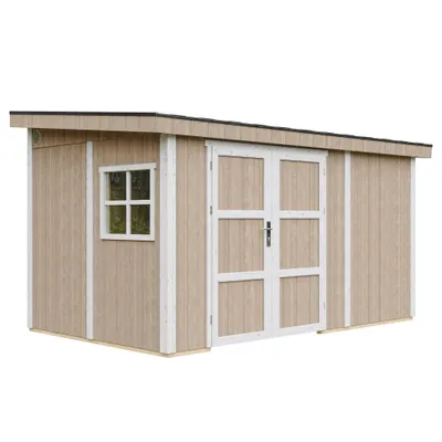 Zdjęcie produktu dla Wysokiej jakości szopa ogrodowa 8,68 m² - H231x248x412 cm - Bez podłogi i ściany bocznej - Timbela M939B-TERRA BROWN