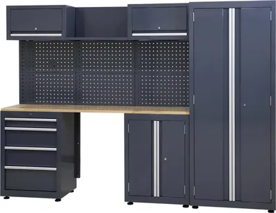 Produktbild von Werkstattwand Havel 2592x1830x458 mm (BxHxT) mit 4 Schubladen, modular, abschließbar Grau/Rot