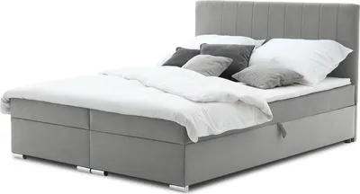 Produktbild von Boxspringbett Grenland 180x200 z Bonnell-Federkernmatratze und Topper - Kontinentalbett mit Stauraumbett und dekoratives Kopfteil - Farben zur Auswahl - STOFF Trinity 14 - Hellgrau