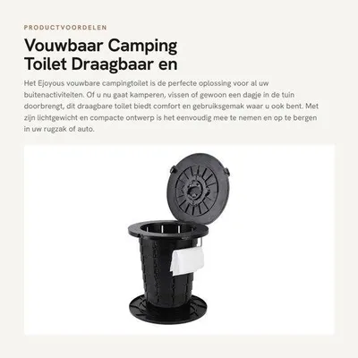 Produktbild von Campingtoilet, höhenverstellbar, zusammenklappbar, kompakt, mobil, für den Außenbereich, belastbar bis 150 kg