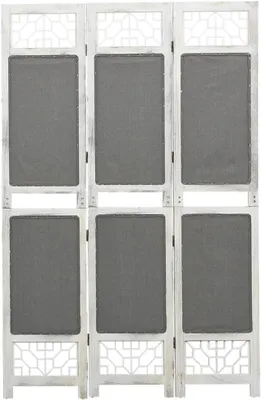 Productafbeelding van Ruimteverdeler, 3-delig, grijs en wit, privacy scherm, scheidingswand van paulowniahout en MDF, met stof, 105 x 165 cm, vrijstaand, opvouwbaar, geschikt voor woonkamer, slaapkamer, kantoor