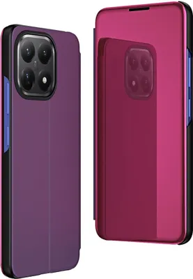 Produktbild von Kunstleder Mirror Flip Hülle für Xiaomi 15T Halterung Horizontal Stand Magenta