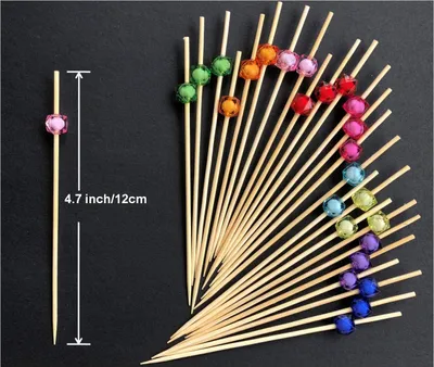 Productafbeelding van Cocktail Sticks 100 Counts Houten Tandenstokers Feestbenodigdheden Frill Finger Food Fruit Sandwich Knabbels - Multicolor Acryl Parels
