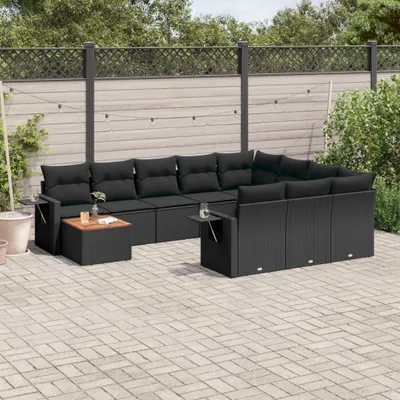 Produktbild von Design 11-tlg. Garten-Sofagarnitur mit Kissen Schwarz Poly Rattan, Gartenmöbel-Sets 2024 Neu
