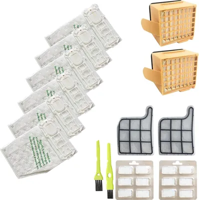 Produktbild von Staubsaugerbeutel-Set für Vorwerk Kobold VK135 VK136 mit Ersatzfilter, Vorwerk Staubsaugerbeutel – 6 Beutel + 2 Motorfilter + 2 HEPA-Filter + 12 Parfüme + 2 Reinigungsbürsten