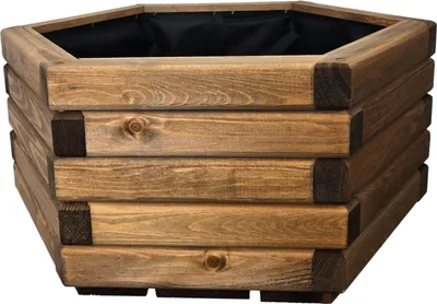 Produktbild von HolzGarden Pflanzkübel Holz 60x30x53 cm Imprägniert Farbe Teak Wetterfest Blumenkasten Blumentopf Balkon Garten Pflanzkasten Sechseck 63l