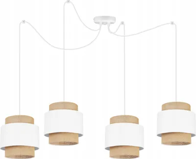 Produktbild von Boho Spider Hängelampe - Deckenlampe - Pendelleuchte aus Metall mit Lampenschirm aus Stoff - E27 - 4-Flammig - Weiß und Jute