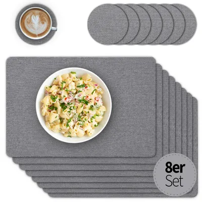 Imagen del producto de Manteles individuales con posavasos, juego de 8 unidades, color gris, apariencia de lino