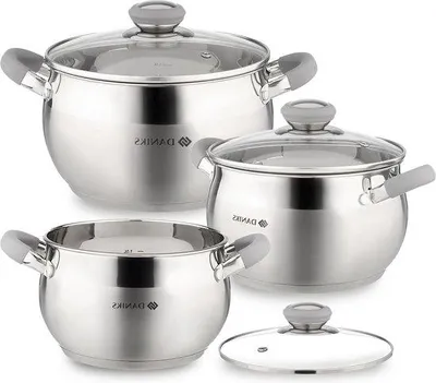 Produktbild von Famanu Kochtopfset Edelstahl Induktion - Modernes Kochtopfset mit Glasdeckel und Silikongriffen