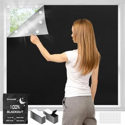 Produktbild von Verdunklungsrollo ohne Bohren, 400x146cm Fenster Verdunkelung Tragbare Reise Verdunkelungsrollo 420D Oxford, Verdunklungsstoff Abnehmbar Dachfenster Sonnenschutz Rollo für Urlaub Innen Dachschräge
