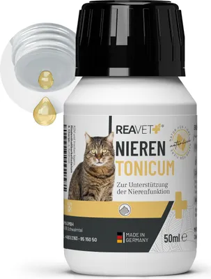 Produktbild von REAVET Nieren Tonicum für Katzen 50ml I zur Unterstützung der Nierenfunktion & Harnwege I 100% Natürlich Ergänzungsfuttermittel für ausgewachsene Katzen