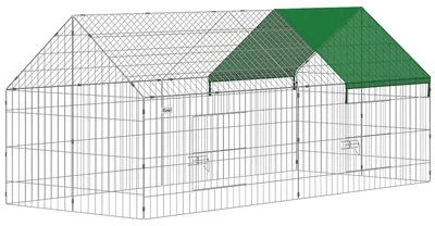 Productafbeelding van PawHut hok voor kleine dieren, konijnenhok met puntig dak, afsluitbare deuren en afdekking
