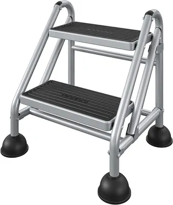 Productafbeelding van Tweestaps Rolling Step Ladder met Zwenkwielen en Extra Brede Treden