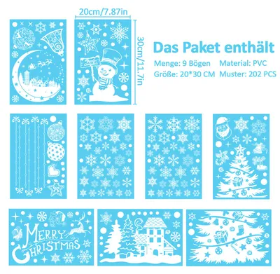 Produktbild von 202 Stück Weihnachten Fensterbilder Weiß Fenster Dekoration Fenstersticker Haftende Statisch Aufkleber Selbstklebend Fensteraufkleber