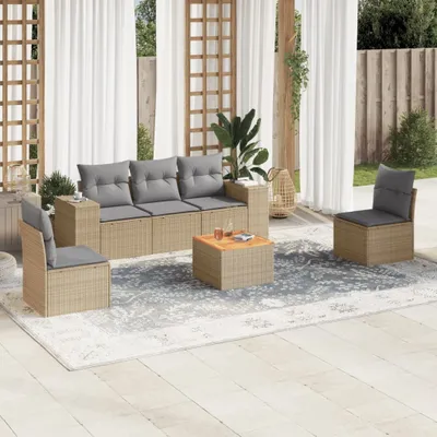 Produktbild von 6-tlg. Garten-Sofagarnitur mit Kissen Beige Poly Rattan 3225387