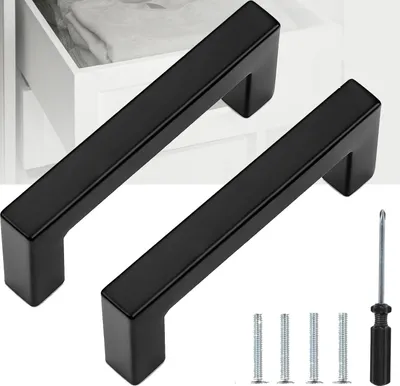 Produktbild von 2 Stück Möbelgriffe Schwarz, Griffe für Küchenschränke mit Schrauben und Installationswerkzeugen, Lochabstand 128mm, Schubladen Griffe Schubladengriffe Griffe für Küchenschränke Kleiderschrank