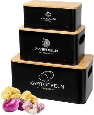 Image de Lot de bacs à pommes de terre et à oignons, noir, rectangulaire, pour conserver les légumes au frais