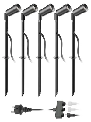 Produktbild von ledscom.de LED Gartenstrahler Spico schwarz mit Erdspieß für außen IP44 je 105lm warm-weiß 5er Set – Spico / Schwarz / Lichtfarbe: Warmweiß