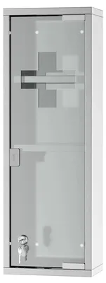 Zdjęcie produktu dla Szafka na leki - Szafka ścienna na leki - Zamykana na klucz - Stal nierdzewna - 3 półki - Drzwi ze szkła hartowanego - 20x12x58 cm - Biały
