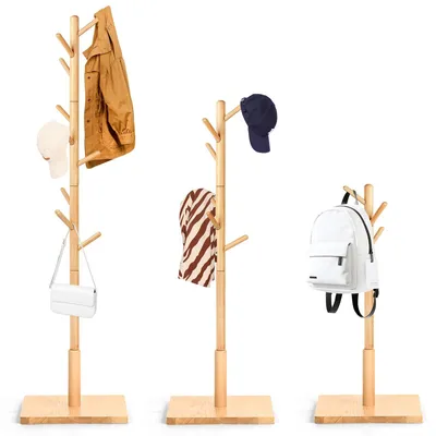 Image de Porte-vêtements en bois en forme d'arbre avec 9 crochets pour manteaux