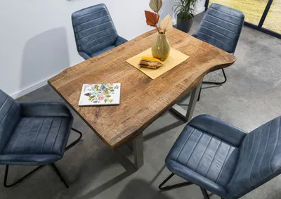 Produktbild von MASSIVMOEBEL24 Baumtisch Mango 140x90x77 natur lackiert / U-Beine silber matt FREEFORM 5