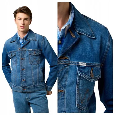 Immagine prodotto di Wrangler | Giacca in denim da uomo blu, giacca classica in jeans, cotone, casual, taglia M