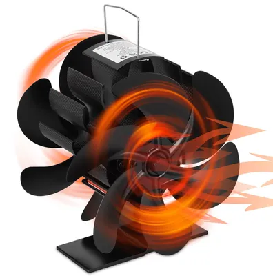 Immagine prodotto di Ventilatore a doppia faccia per camino con 12 pale, ventilatore per stufa a legna, ventilatore a funzionamento termico senza elettricità, con termometro per stufa a legna