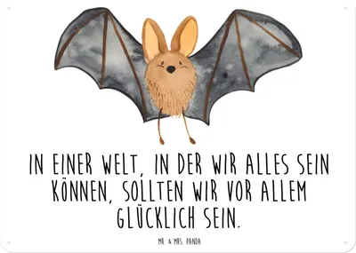 Produktbild von Mr. & Mrs. Panda Blechschild Fledermaus Flügel DIN A3 - Weiß - Geschenk, Magnetschild, Gute Laune, Wandschild Metall, Wandbild, Schild, tafel