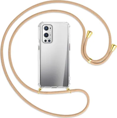 Produktbild von Handykette Backcover-Schutzhülle mit Band (Metall goldfarben) für OnePlus 9 - beige