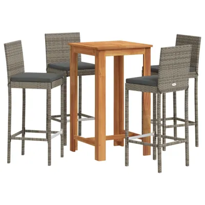 Produktbild von vidaXL 5-tlg. Gartenbar-Set Grau Massivholz Akazie und Poly Rattan
