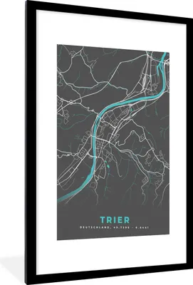 Produktbild von MuchoWow® Gerahmtes Poster Stadtplan - Deutschland - Blau - Trier - Karte 60x90 cm - Poster mit Schwarzem Bilderrahmen Wandposter Rahmen Foto Bilder - Dekoration - Wandposter Wohnzimmer - Hochwertig