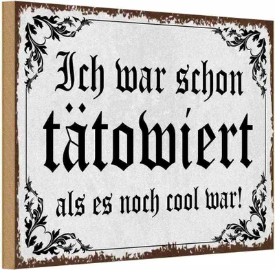 Produktbild von vianmo Holzschild 20x30 cm Tattoo ich war shon tatowiert als Spruch Zitat