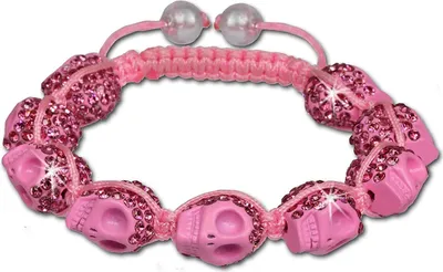 Image de SilberDream Bracelet Shamballa pour femme 18-23cm rose tête de mort zirconia SDA920