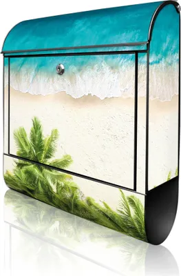 Zdjęcie produktu dla banjado Design Skrzynka pocztowa stalowa czarna z przegródką na gazety, malowana proszkowo „Strandtag” 38 x 46 x 12,5 cm i 2 klucze – skrzynka pocztowa A4 z otworem na listy, wraz z materiałami montażowymi [BK 12868]