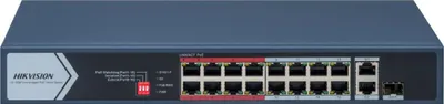 Zdjęcie produktu dla Hikvision Przełącznik Sieciowy 16-portowy Gigabit Ethernet 2 Porty SFP