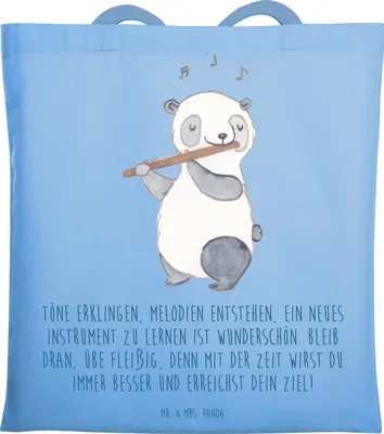 Produktbild von Mr. & Mrs. Panda Shopping Tasche Ein neues Musikinstrument lernen - Sky Blue - Geschenk, Tote Bag, Lebenshilfe, Liebe zum Detail, Kreativität, Leidenschaft, Schultasche