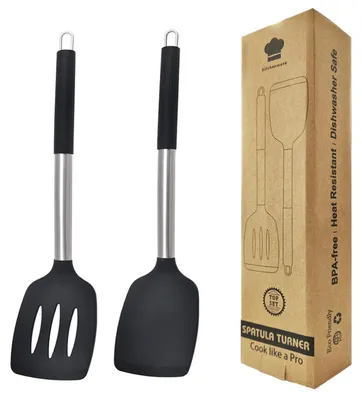 Produktbild von 2-teiliges Küchenspatel-Set, BPA-frei, antihaftbeschichteter Kochspatel, spülmaschinenfest, hitzebeständiges Silikon zum Kochen, Backen und für Pfannkuchen.