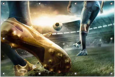 Produktbild von Wallario Outdoor-Poster für Garten oder Balkon, Motiv Fußball Goldschuh auf dem Feld, in ca. 80 x 120 cm