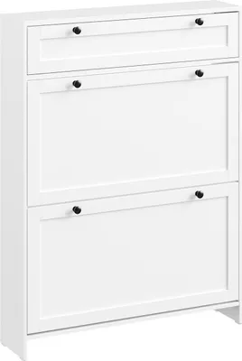 SoBuy Schuhschrank FSR207-W weiß skandinavisch mit drei Schubladen und schwarzen Knöpfen