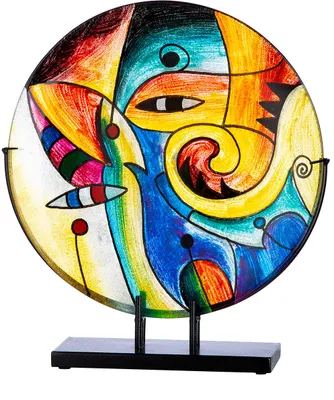 Produktbild von Casablanca by Gilde Dekoschale Glasart flache Dekoschale auf Ständer Verona, handbemalt H. 41,5 cm,44655