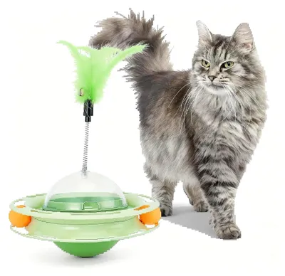 Produktbild von Katzenspielzeug, 4-in-1 Intelligenzspielzeug für Katzen mit Federn und Ballübungen, Fummelbrett für Katzen zur Fütterung und Selbstbeschäftigung