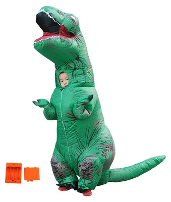 Immagine prodotto di Costume da dinosauro, T-Rex, gonfiabile, per Halloween, cosplay, feste, Natale, bambino, 120-140 cm, verde