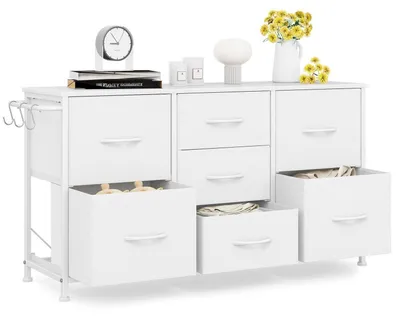 Productafbeelding van Witte commode met 7 lades, geschikt voor stoffen, afmetingen 100x30x55 cm