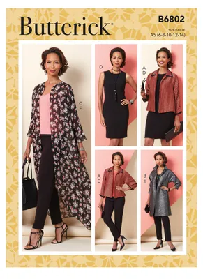 Productafbeelding van Butterick B6802E5: Damespatroon voor jurk/jas/broek, maten 42-50