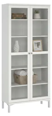 Produktbild von Vitrine Wutip, Glas-Sideboard, Mehrzweckvitrine, Hängendes Bücherregal mit Glastüren, 89x36 h203 cm, Weiß