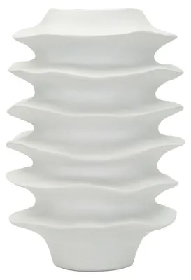 Image de Vase décoratif moderne à bandes ondulées blanc